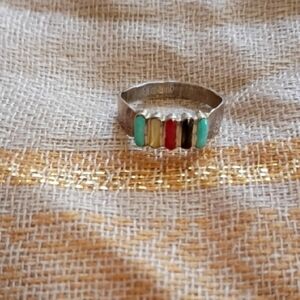 Silver Multicolor Stone Ring